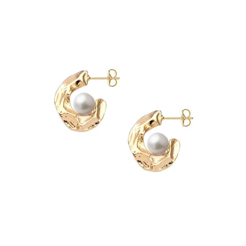 NEW ADRIANA PAPPAS mini hammered pearl hoops in gold